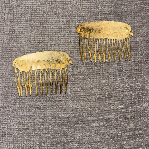 Vtg Cloisonné Floral/ Butterfly Hair Combs Gold Tone Metal Hair Accessory - Picture 2 of 2